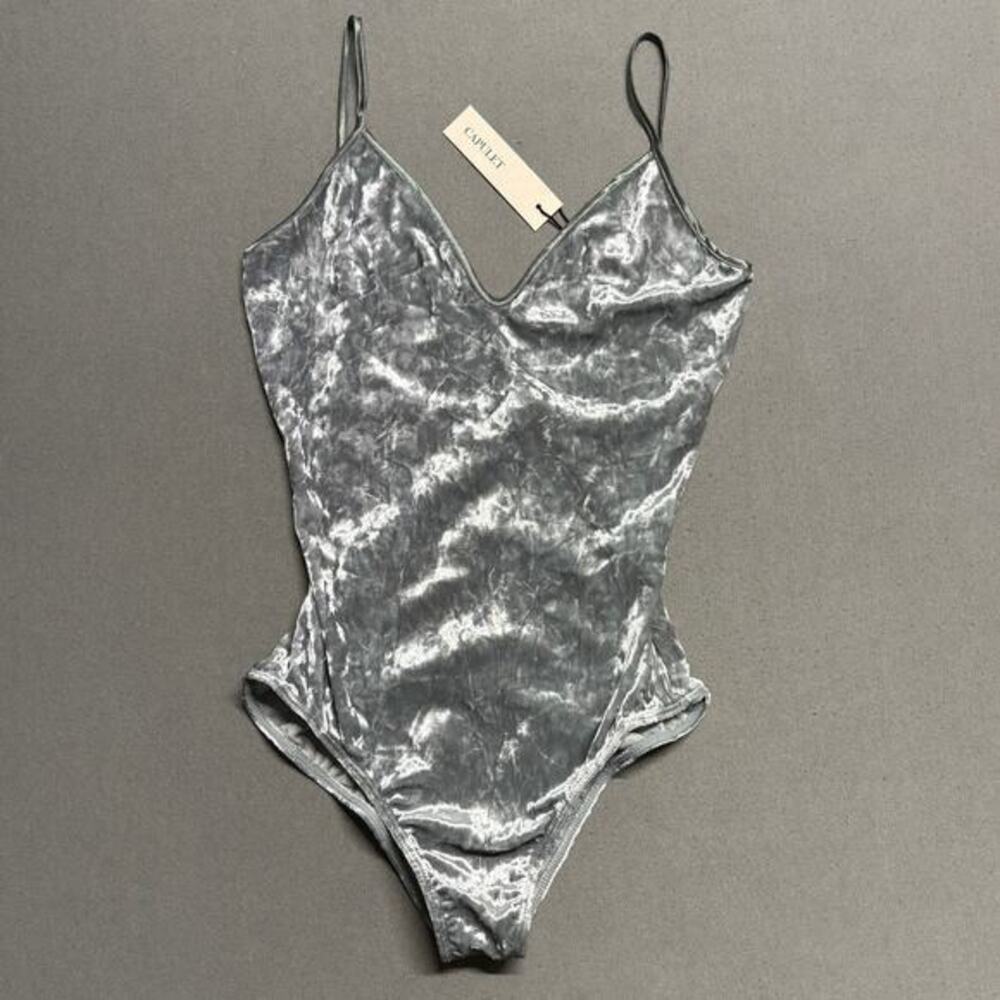 Capulet Women's Silver Crushed Velvet Bodysuit S